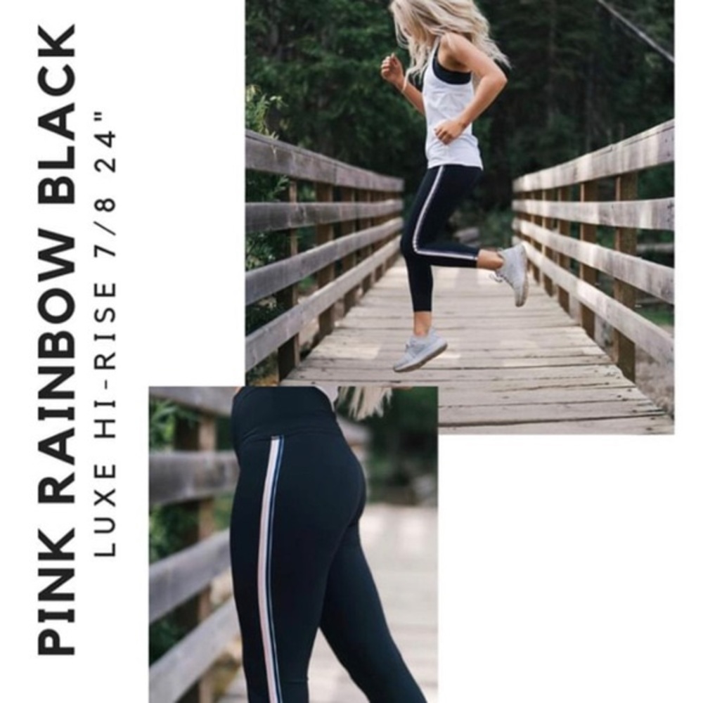 Zyia pink striped black luxe leggings size 2